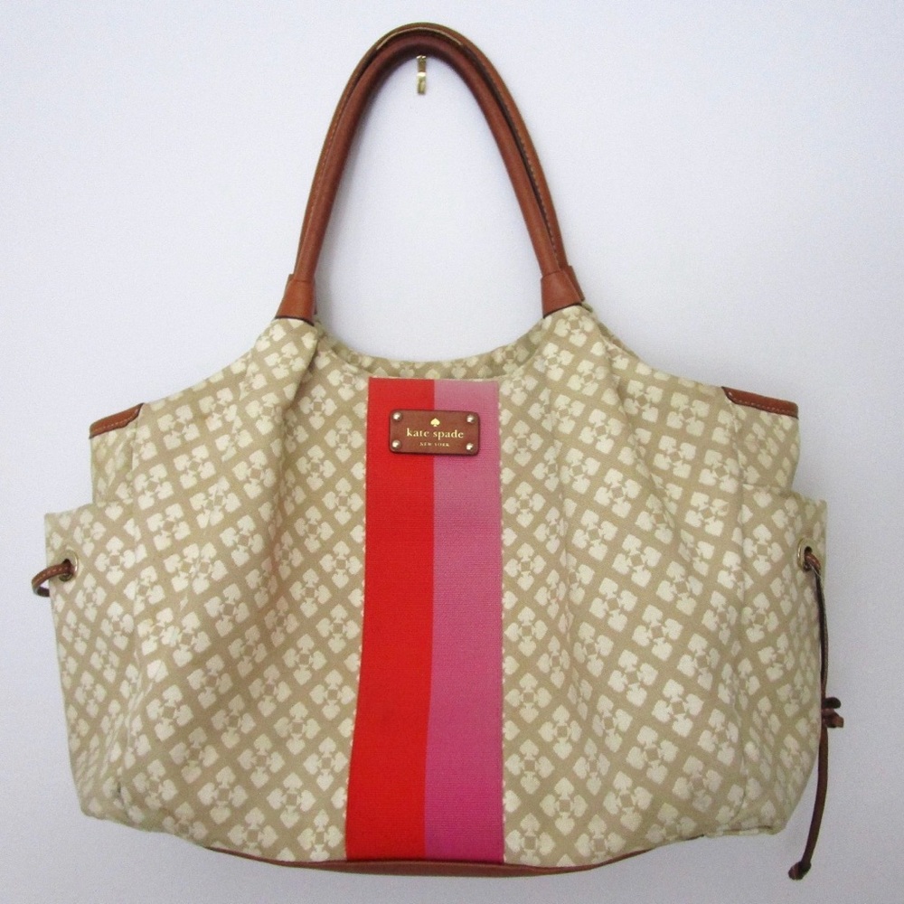 KATE SPADE Classic Stevie Large Tote Purse Diaper Bag Compartments Logo Stripes